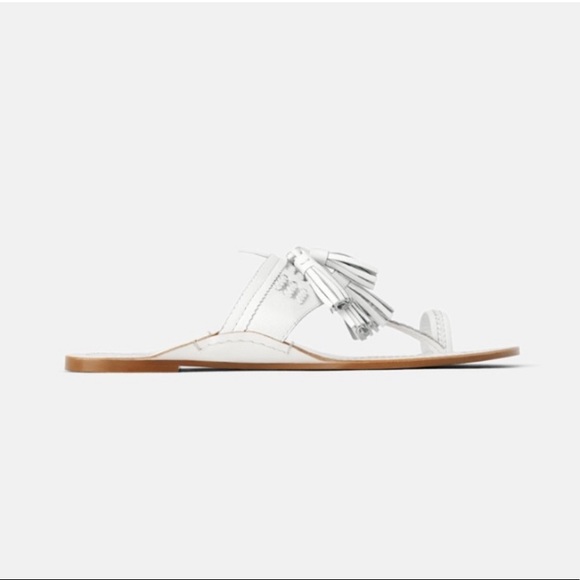 ZARA LEATHER FLAT TASSLE BRAIDED WHITE SANDALS BRAND NEW WITH TAGS US 7.5 EUR 38 - Picture 7 of 10